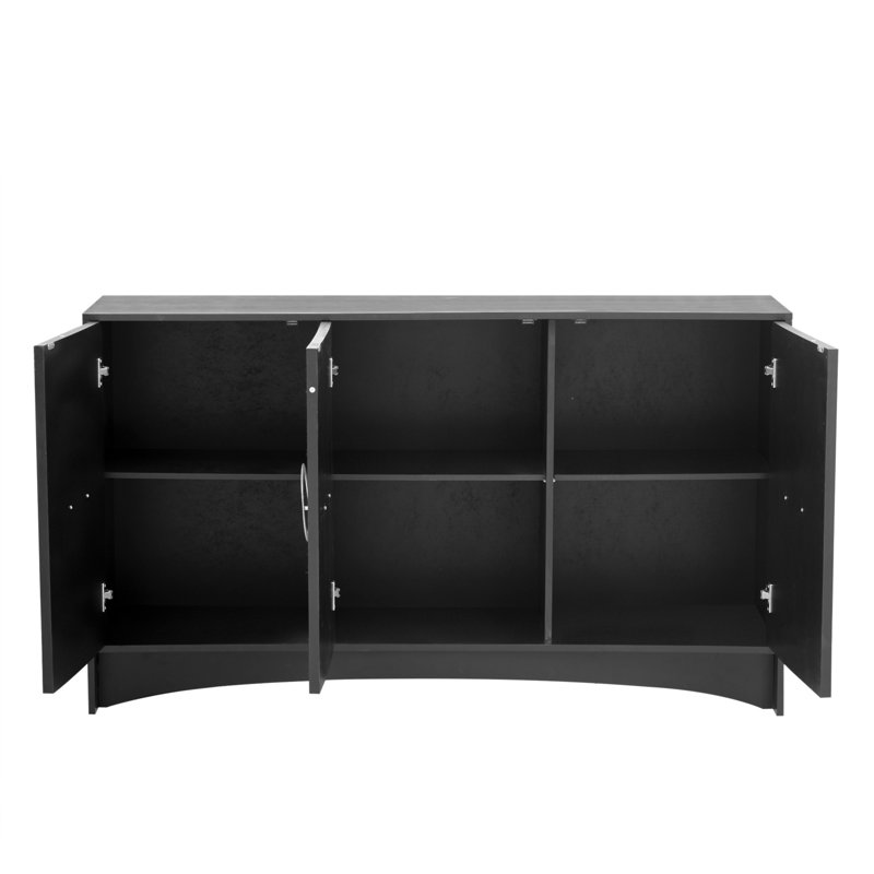 Curved Design Storage Cabinet With Three Doors And Adjustable Shelves, Beige