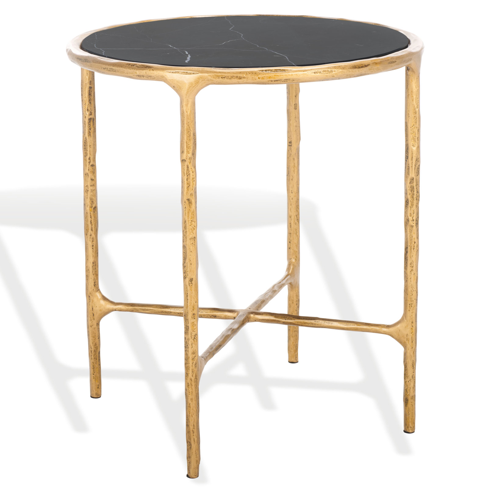 Evelynn 18" Genuine Marble End Table, Brass, Black