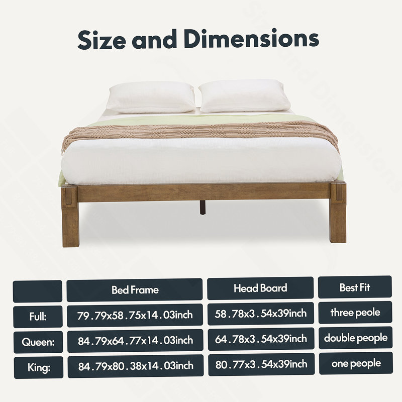 Lit réglable en bois massif, lit à menuiserie japonaise avec élévation de la tête, capacité de 1200 lb, design rustique et Mid-Century moderne, lit plateforme en bois d'hévéa