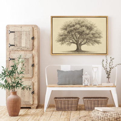 Classic Tree Drawing Nature Elegance Rustic Farmhouse Decor – Pictures Framed Canvas Print Wall Art