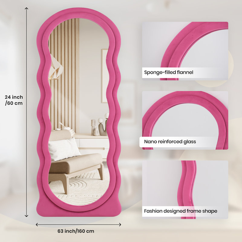 Irregular Wavy Full Length Mirror, Hot Pink