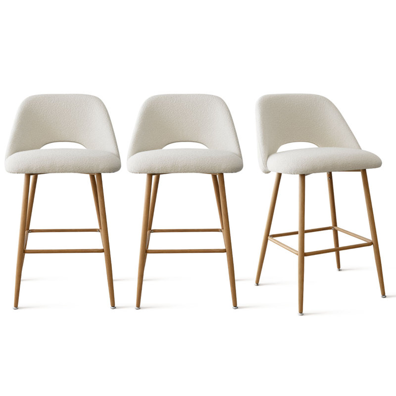 Miomir Boucle and Polyester Counter Stools with Upholstered Back 