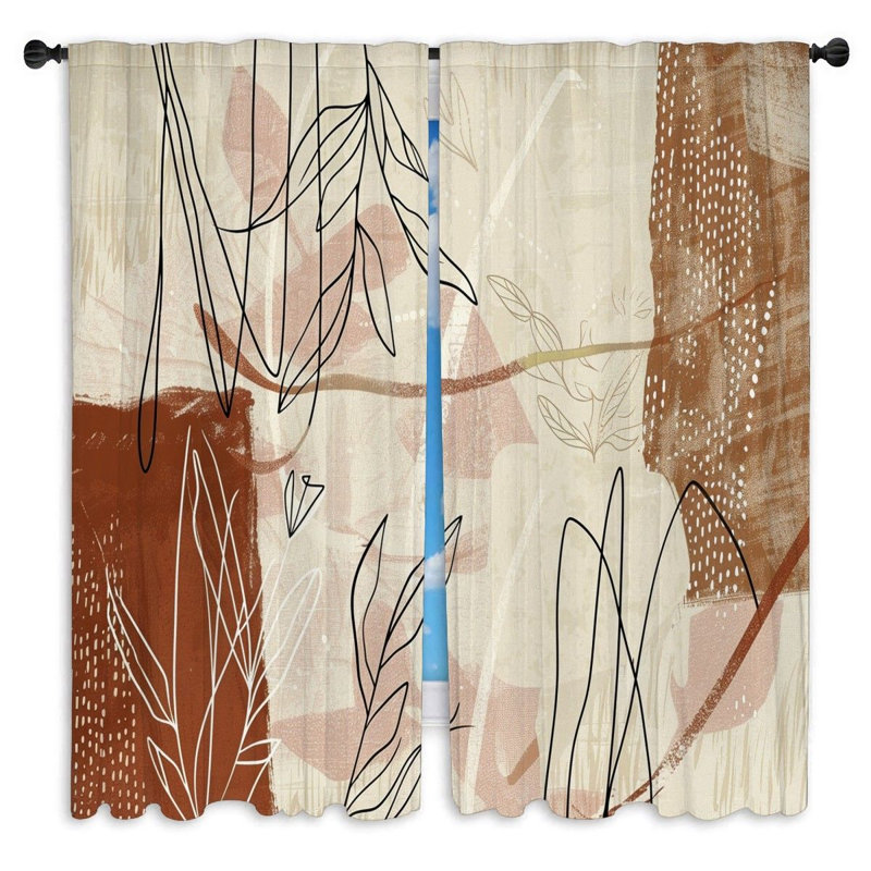 Botanical Window Curtains  Cool pattern Abstract Drapes - 2 Panels 14393, L 20 po x L 52 po