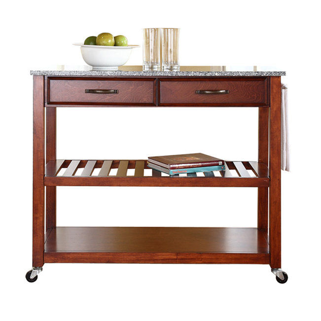 Timmy Granite Top Kitchen Cart, Cherry