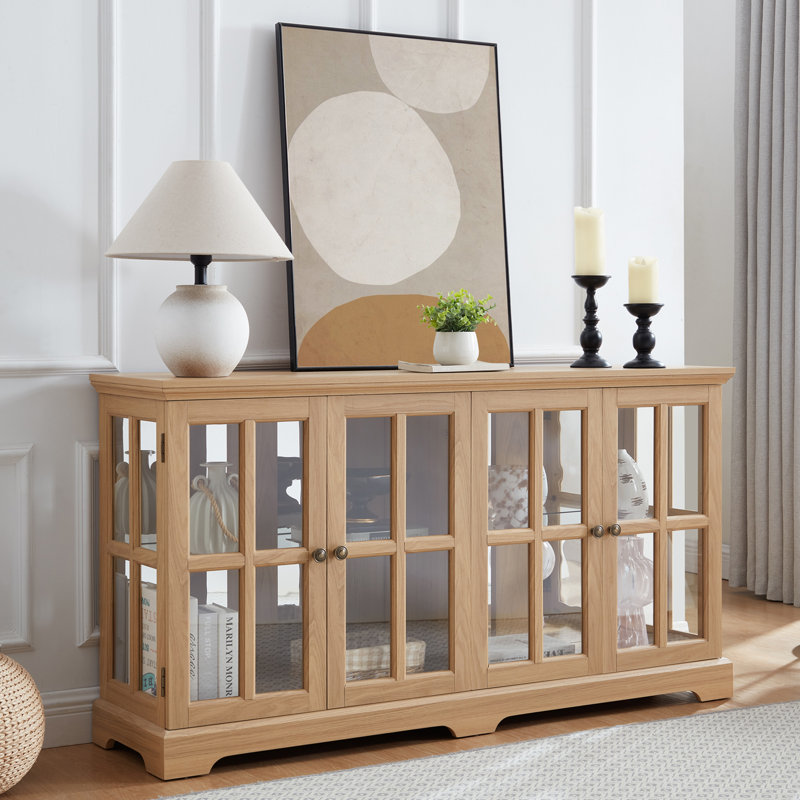 Buffet de 59 po de largeur avec portes en verre, Chêne