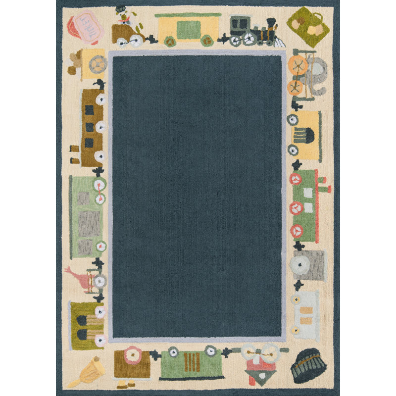 Tapis bleu en coton crocheté à la main Merrionette, Rectangle 2 pi x 3 pi