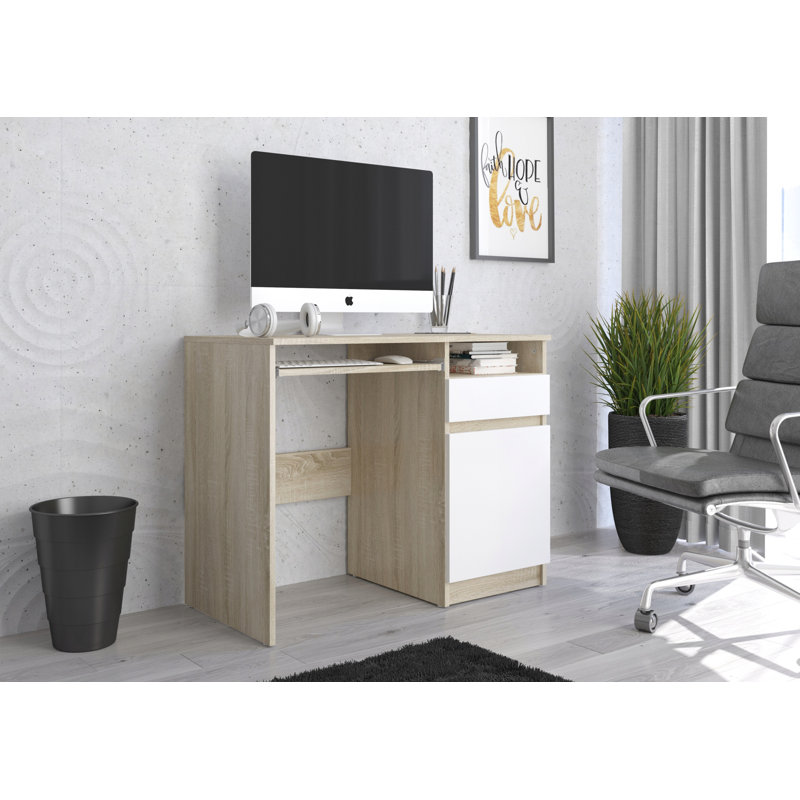 Riemy Computer Table, Light Brown/White