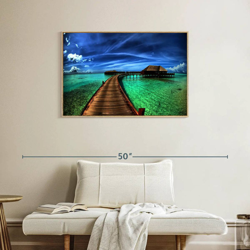 Maldives Bungalow Dock, Cadre flottant en bois naturel, 37 po x 25 po
