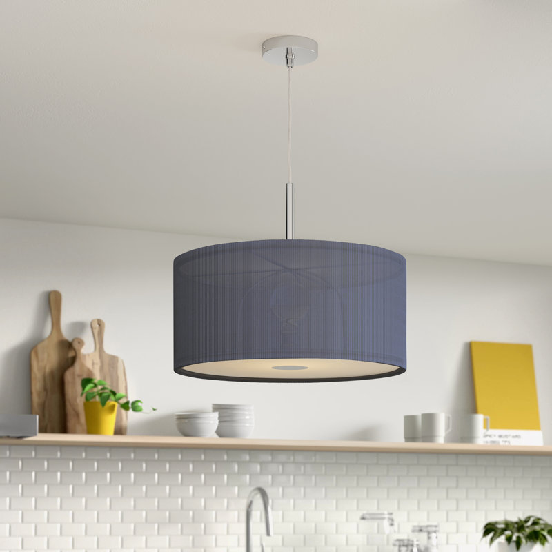 Kiera 3 - Light Polished Chrome Drum Pendant, Grey, Small
