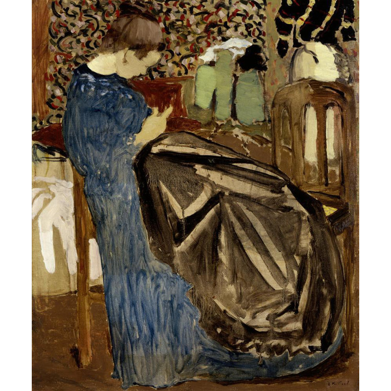 «A Seamstress» par Édouard Vuillard - Toile tendue avec châssis, H 48 po x l 33 po