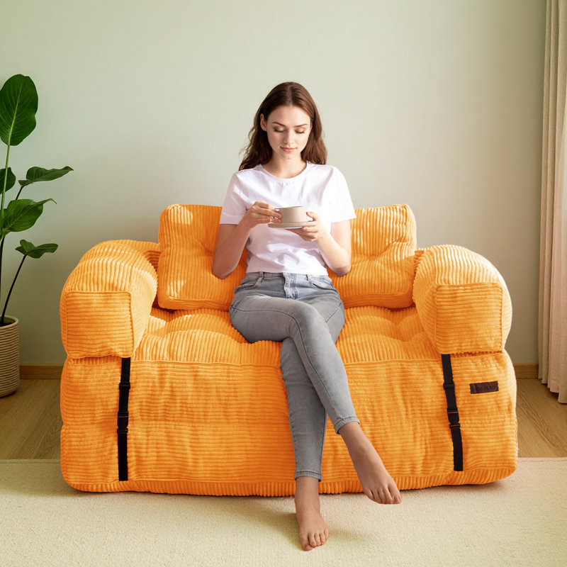 Gaint Folding Sofa Bed,U-Shaped Convertible Compression Bean Bag Sofa Bed, Compression Sofa in a Box, Orange