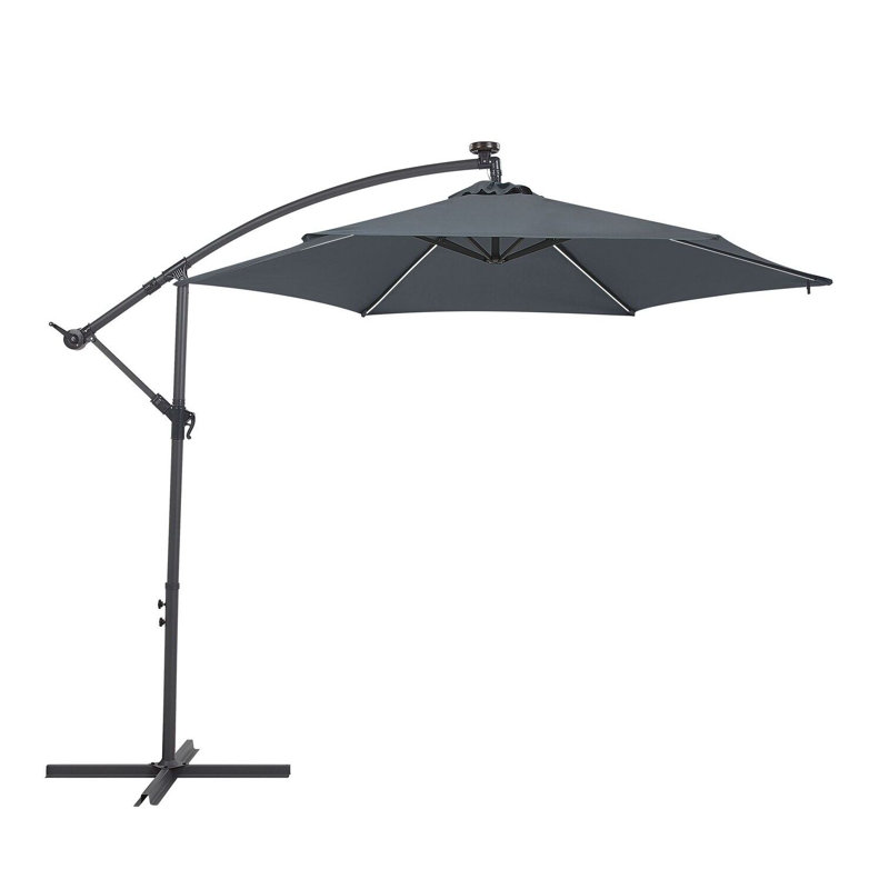 Aaronlee 285 cm W X 285 cm D Hexagonal Lighted Tilt Cantilever Parasol with Crank Lift, Grey