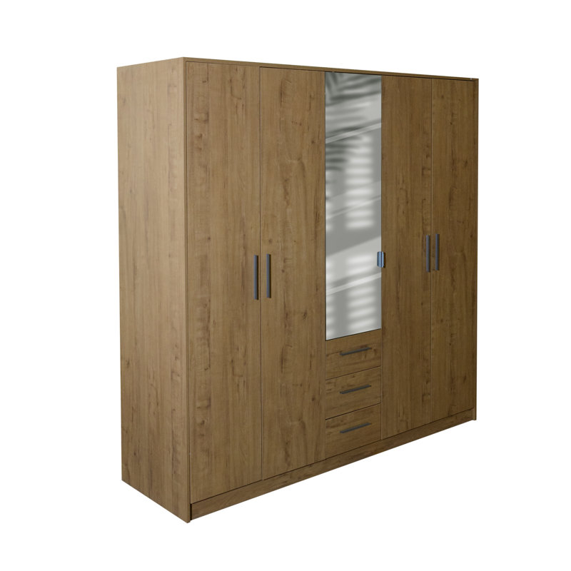 Pamel 5 Door Manufactured Wood Wardrobe, Oak