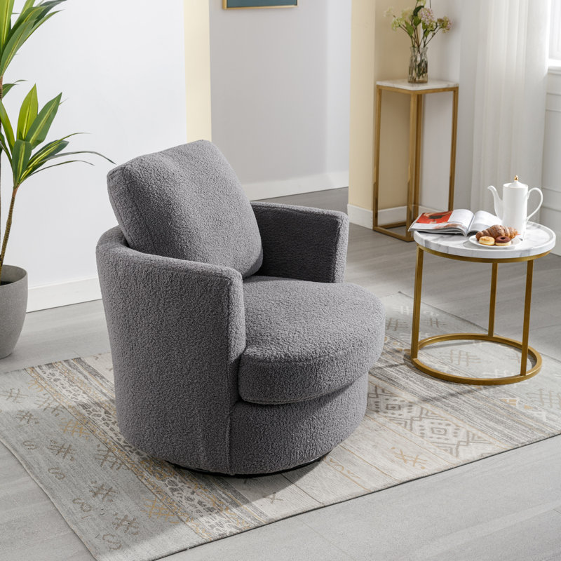Yelina Polyester Slipcovered Swivel Barrel Chair, Gray Boucle 100% Polyester