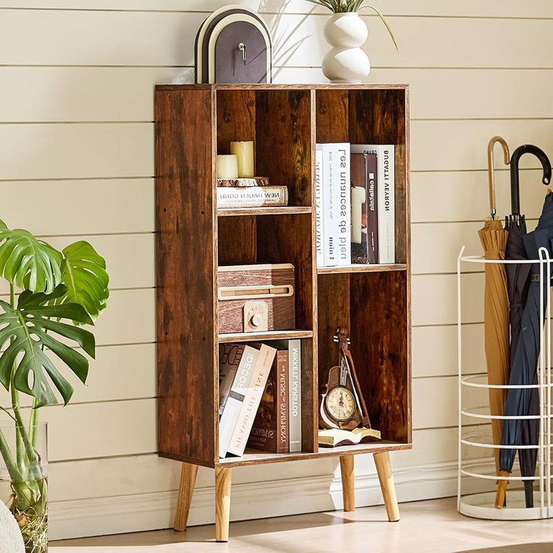 5-Cube Mid-Century Small Bookshelf Brown