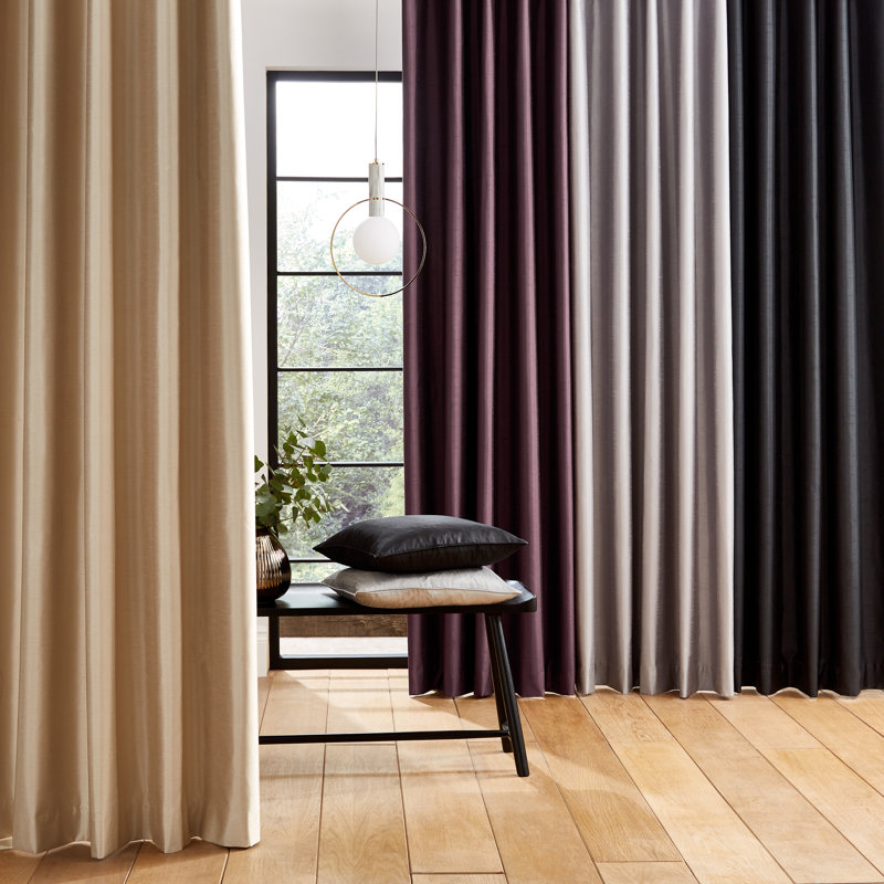 Faux Silk Blackout Thermal Insulating Eyelet Curtains, Aubergine, 168 x 137 cm