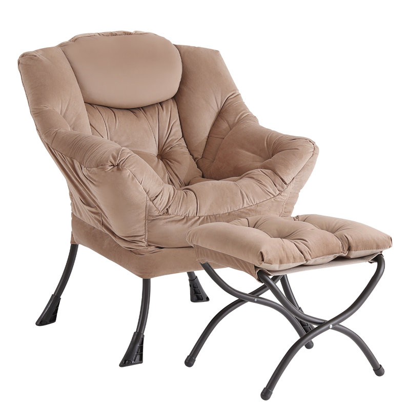 Fauteuil paresseux et rembourré Abramson, Velours kaki, Non