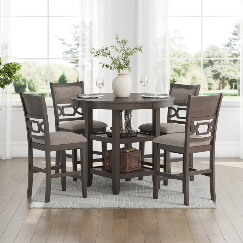 Leangelo 4 - Person Four Leg Dining Set, Dark Gray, Dark Gray, Dark Gray/Gray