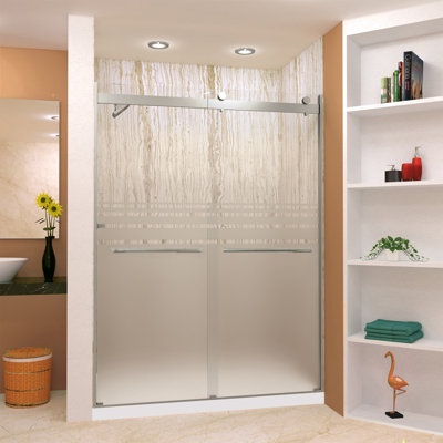 Porte de douche coulissante sans cadre Transoler Brianna, l 60 po x H 80 po, verre trempé givré 5/16 po