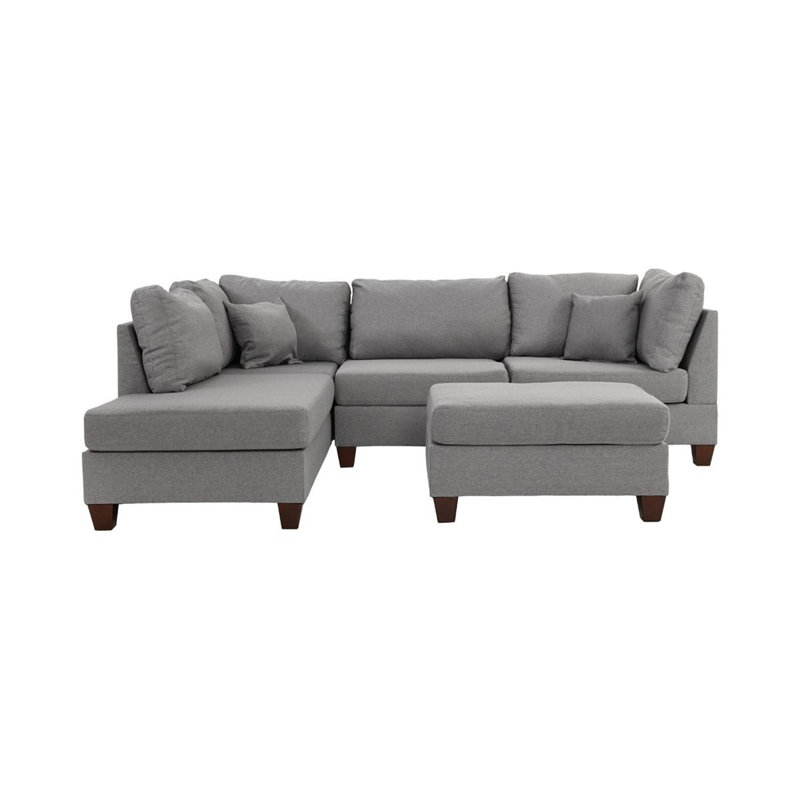 Canapé modulaire réversible gris 3 pièces pour canapé de salon et repose-pieds en tissu de polyfibre, Tissu gris