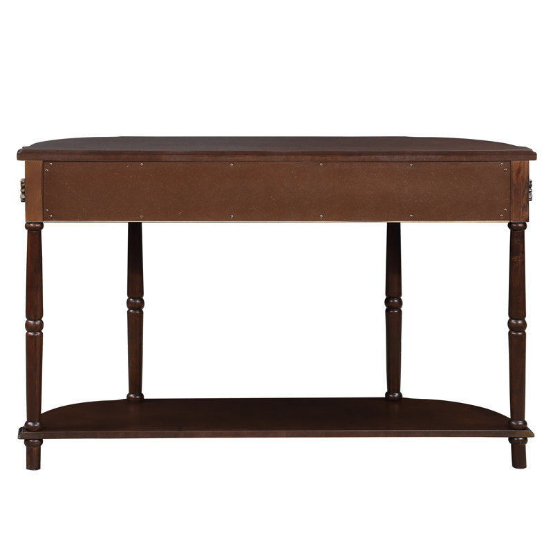 Console rétro en bois courbé, canapé demi-lune circulaire de 52 pouces avec tablette ouverte et 2 tiroirs, table d'entrée en bois massif pour le salon, couloir, espresso 
