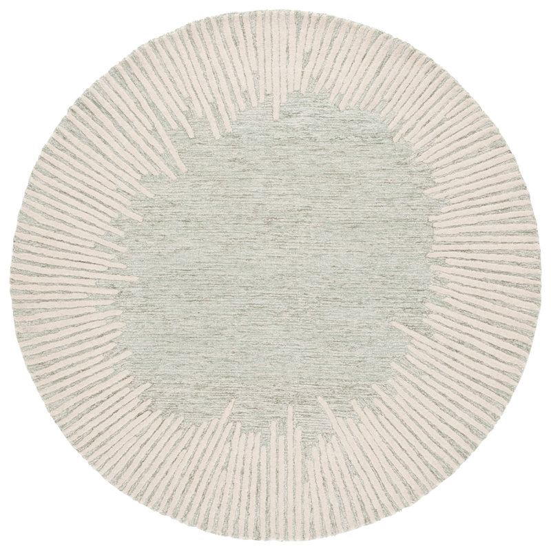 Tapis abstrait performance en laine / coton touffeté Marjetka en sauge / ivoire, Rond 6 pi