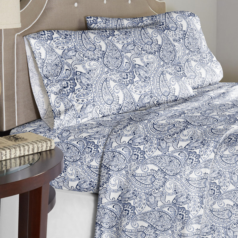 Twin Green Cotton Percale Boho Paisley Sheet Set