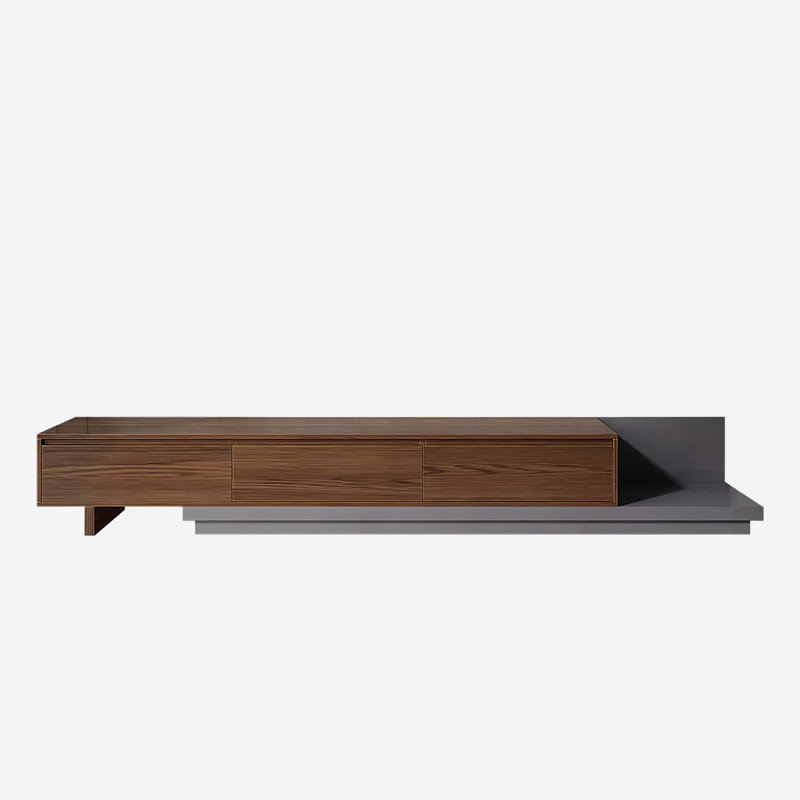 Gafton 78.7" Extendable TV Stand With 3-Drawer, Walnut/Gray
