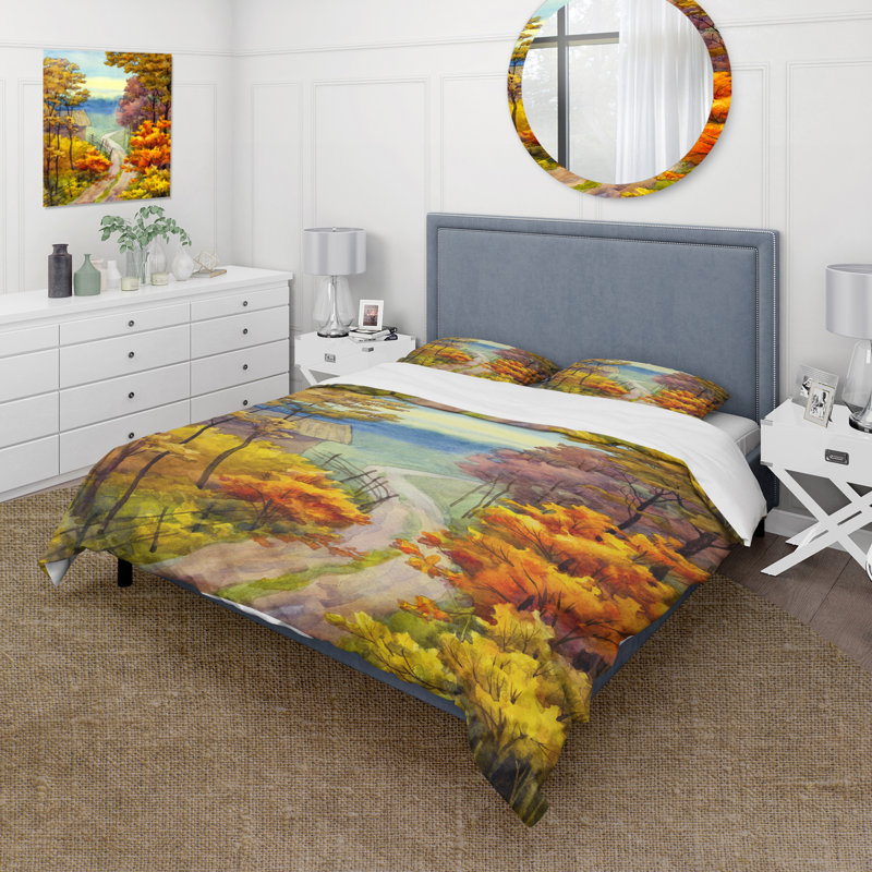 Little Road In Vibrant Autumn Scene - Ensemble de housse de couette Lake House - Microfibre de polyester
