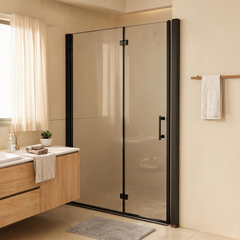 36 inch x 72 inch Matte Black Frameless Bi-Fold Shower Door with Tempered Glass