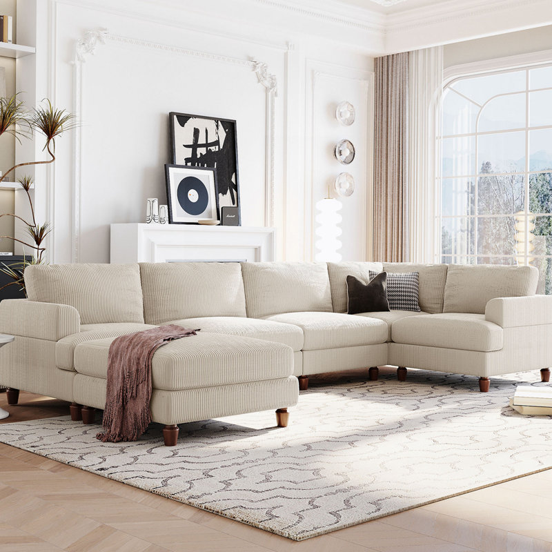 Canapé modulaire 2 pièces Latetia, H 33 po x l 101,2 po x P 25 po, Polyester beige
