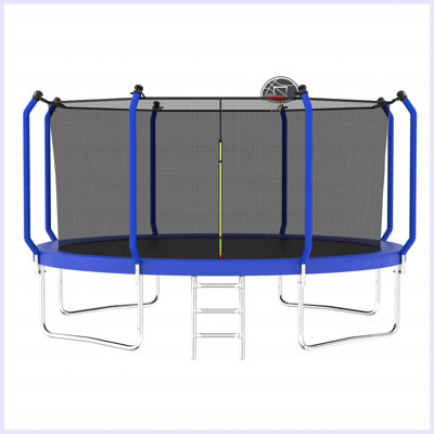 Trampoline 14FT avec panier de basketball, trampoline d'extérieur renforcé de type ASTM avec filet d'enclos