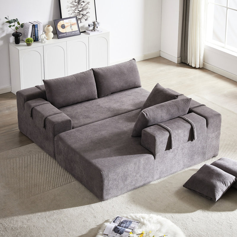 Canapé modulaire en chenille moderne en forme de L 108 po, 6 coussins, confortable pour chambre d'amis, chambre à coucher, canapé modulaire gris, appartement