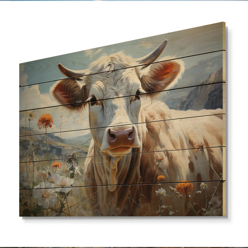 Vache, beauté pastorale sur bois, H 10 po x l 20 po x P 0,78 po