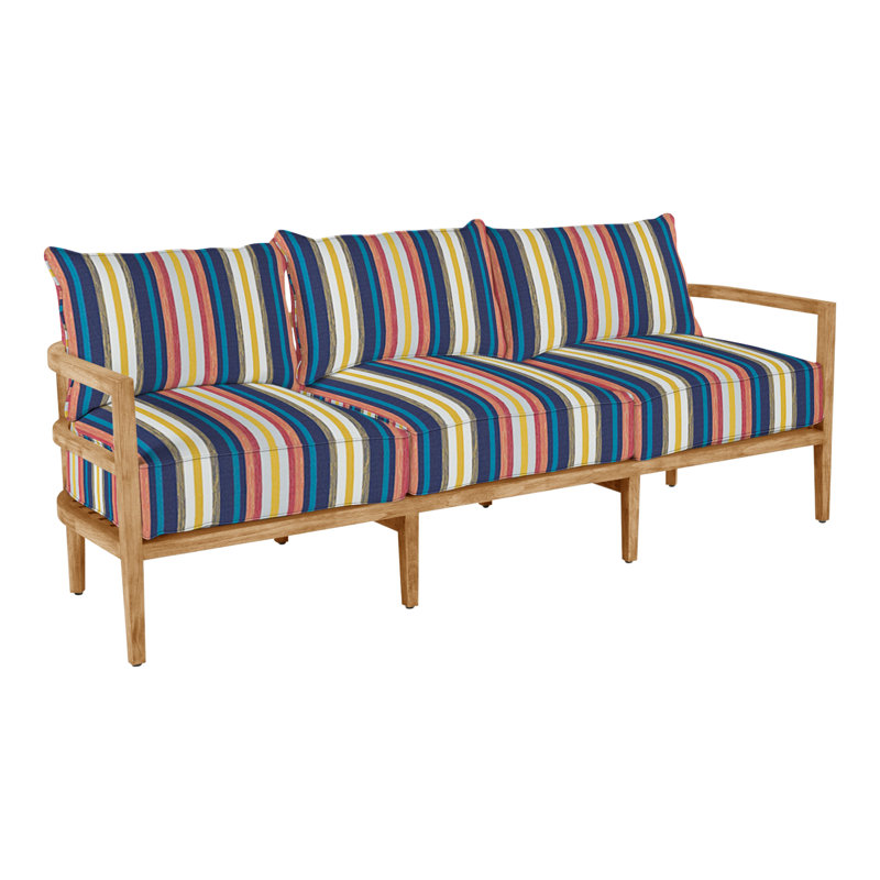 Santa Barbara 87" Wide Outdoor Teak Patio Sofa with Cushions, Welt, Canvas Sand, Natural Teak
