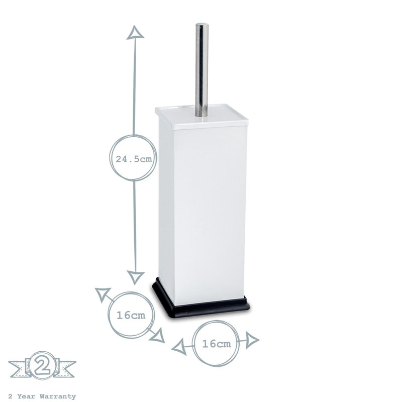 Harbour Housewares - 2x Square Toilet Brushes with Holder - Toilet Cleaning Brush Set with Non Slip Base, White