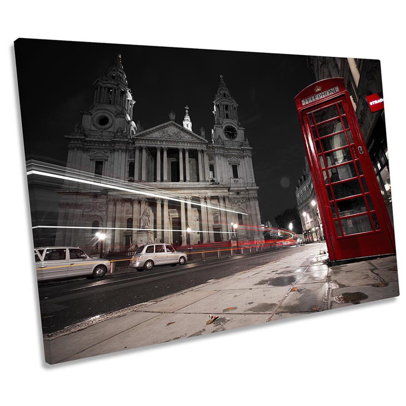 London Red Telephone Box 1 Piece Wrapped Canvas Wall Art, 91.4cm H x 137.2cm W x 4cm D