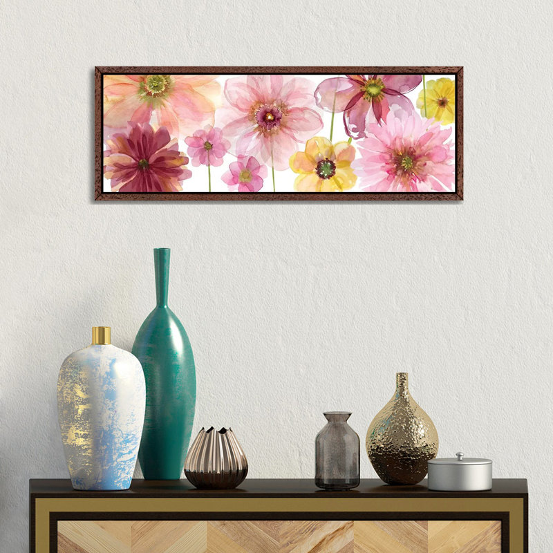 Pop Of Pink I by Carol Robinson - Panoramic Painting on Canvas, 30.48 cm H x 91.44 cm W, Classic Brown Wood Framed