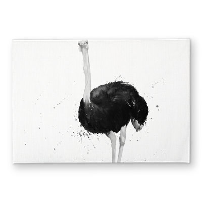 Ostrich in Watercolor - Gray Indoor Outdoor Door Mat for Home Decor