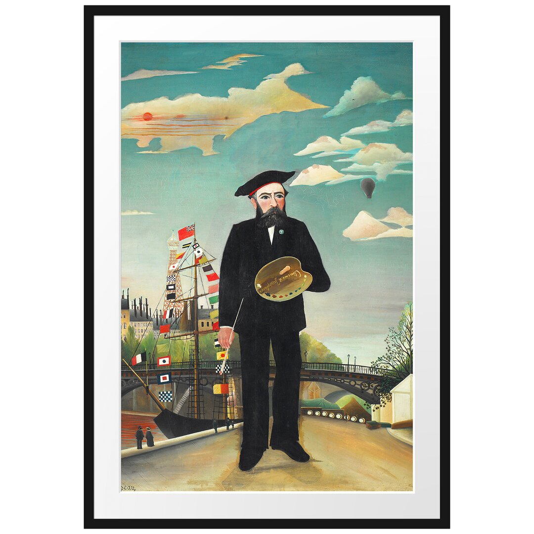 Gerahmter Grafikdruck Self Portrait with Palette Naivism von Henri Rousseau