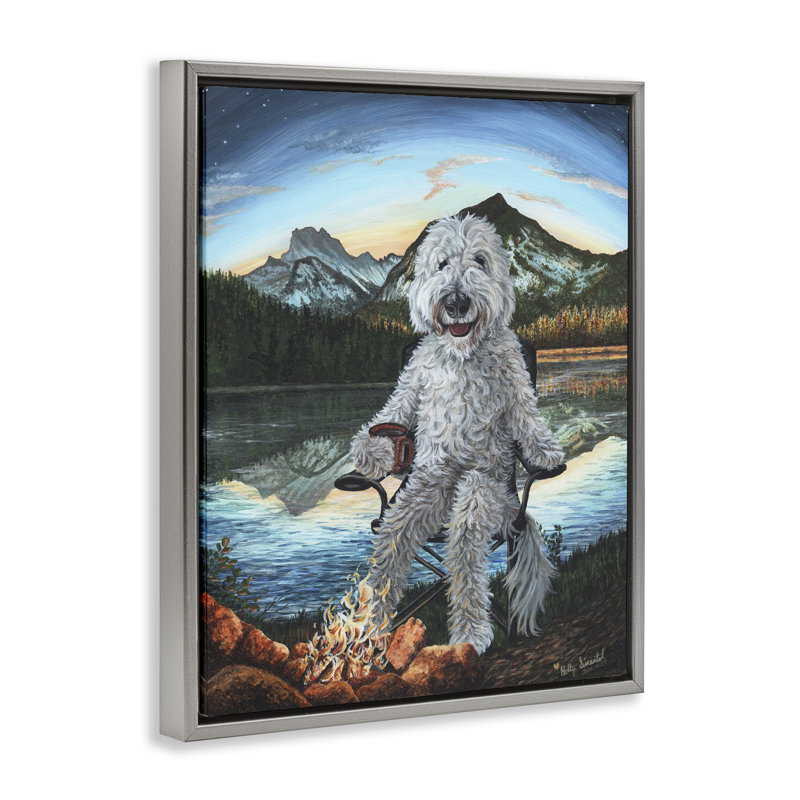 Chien par Campfire Landscape, H 25 po x l 31 po, Cadre flottant gris lustré
