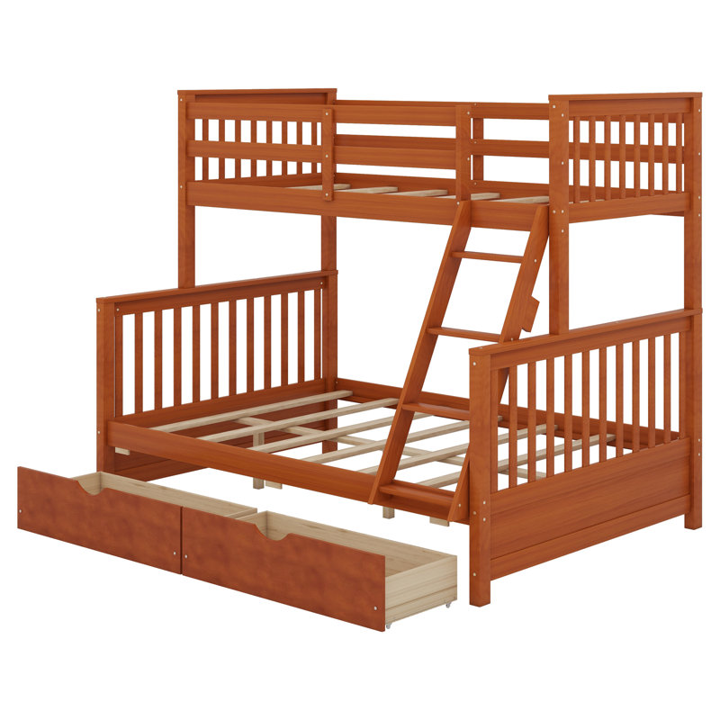 Bunk Bed with Ladder and Drawers, Walnut