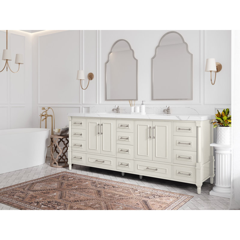Aberdeen 84'' Double Bathroom Vanity with Quartz Top, White