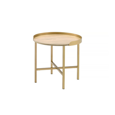Plateau de table en chêne et table de bout à finition dorée