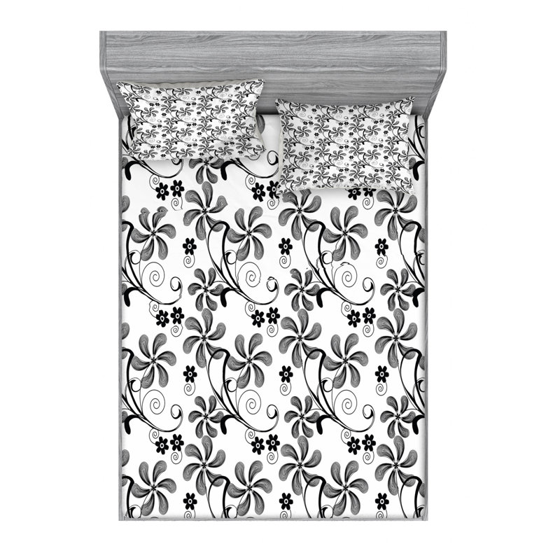 Microfiber Sheet Set, Queen Sheet Set + Fitted Sheet + 2 Pillowcases, Floral
