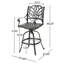 Chaise de bar pivotante en aluminium coulé cuivré avec accoudoirs ornés de volutes de l 21,6 po x P 25,5 po et de H 48,81 po