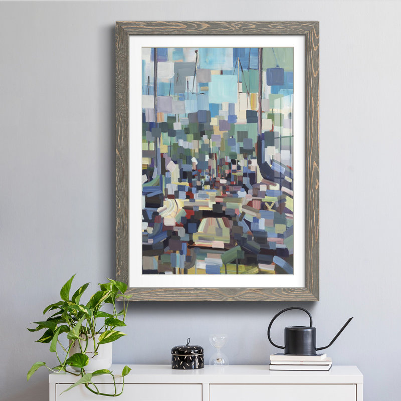 Les bateaux du matin I - reproduction de cadre photo sur papier, H 37,5 po x l 27,5 po x P 1,5 po, Papier gris
