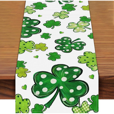 Chemin de table Shamrock & Clover - vert - lin, motif à pois, fête irlandaise et décoration de fête printanière