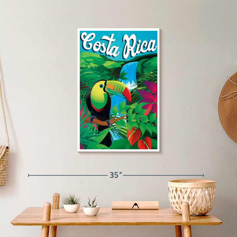 Costa Rica, affiche rétro sur toile tendue, H 24 po x l 16 po x P 1,25 po