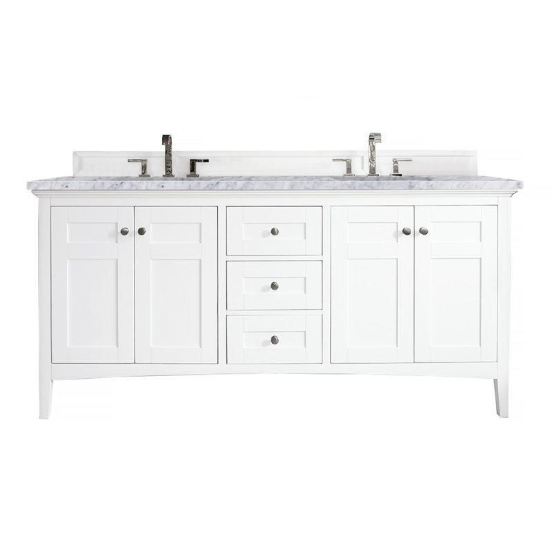 Palisades 72''  W Double Vanity, Carrara White, Bright White